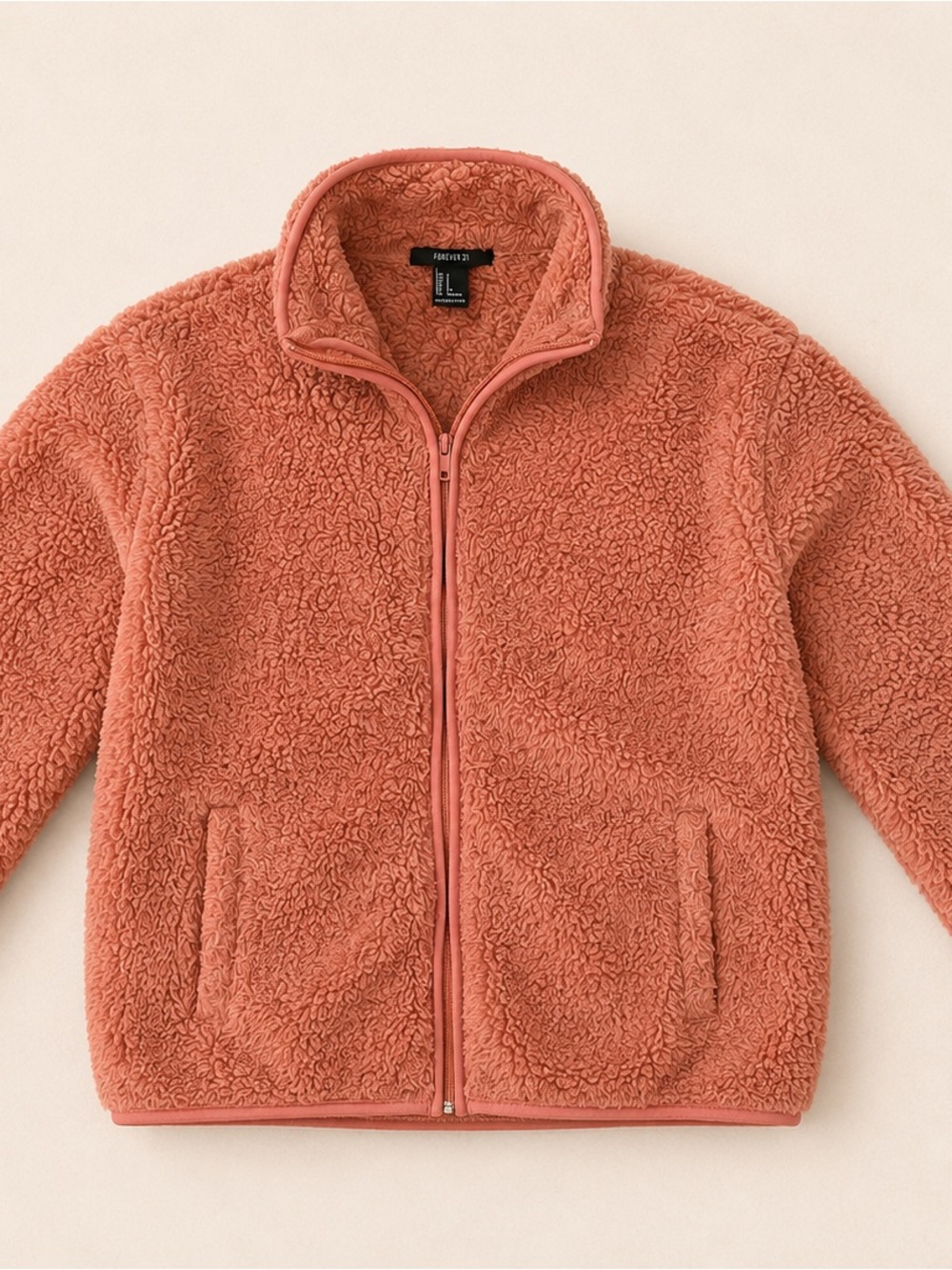 Forever 21 Blush Pink Cozy Sherpa Zip Up - Oversized Pink Sherpa Sweater / Small